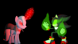 Size: 1920x1080 | Tagged: safe, artist:longsword97, trixie, pony, unicorn, g4, 3d, 3d model, alicorn amulet, crossover, female, male, mare, shadow the hedgehog, sonic the hedgehog, sonic the hedgehog (series)