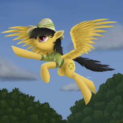 Size: 1600x1600 | Tagged: safe, artist:titan2955, daring do, g4, female, flying, forest, solo