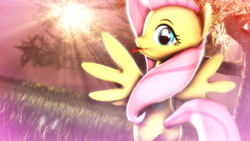 Size: 1920x1080 | Tagged: safe, artist:star-lightstarbright, fluttershy, g4, 3d, butt, cute, female, lens flare, plot, shyabetes, solo