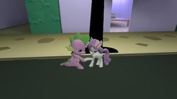 Size: 1192x670 | Tagged: safe, artist:kxp71, spike, sweetie belle, g4, 3d, female, holding hands, male, ship:spikebelle, shipping, straight, street