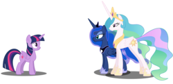 Size: 3000x1450 | Tagged: safe, artist:spellboundcanvas, princess celestia, princess luna, twilight sparkle, alicorn, pony, g4, gauntlet of fire, simple background, transparent background, twilight sparkle (alicorn), vector