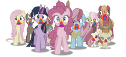 Size: 7000x3205 | Tagged: safe, artist:dashiesparkle, big macintosh, cheerilee, cherry berry, cup cake, fluttershy, granny smith, lily, lily valley, matilda, pinkie pie, pound cake, pumpkin cake, spike, twilight sparkle, alicorn, pony, zombie, 28 pranks later, g4, .svg available, absurd resolution, betrayal, cake twins, cookie zombie, hypocrisy, infected, lies, looking at you, open mouth, rainbow muzzle, simple background, transparent background, twilight sparkle (alicorn), vector