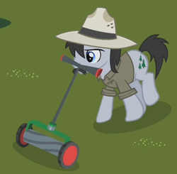 Size: 331x325 | Tagged: safe, screencap, pony, g4, the mysterious mare do well, gardener, lawn mower, pine breeze, solo
