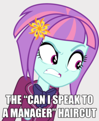 Size: 808x989 | Tagged: safe, artist:spartan_45, sunny flare, equestria girls, g4, my little pony equestria girls: friendship games, angry, caption, female, filthy frank, image macro, karen, meme, solo, speak to the manager, text