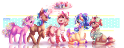 Size: 3085x1200 | Tagged: safe, artist:iponylover, oc, oc only, deer pony, original species, clothes, cupcake, food, magic