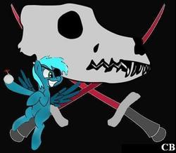 Size: 477x416 | Tagged: artist needed, safe, dog, pegasus, pony, bomb, emblem, eyepatch, fanfic art, pirate, sword, weapon