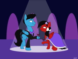 Size: 2400x1800 | Tagged: safe, artist:mofetafrombrooklyn, oc, oc only, oc:star spicer, oc:strumbeat strings, clothes, dexterous hooves, dress, grand galloping gala, red and black oc, starstrings, wine glass