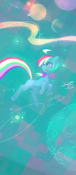 Size: 600x1379 | Tagged: safe, artist:mujinai, oc, oc only, oc:umbre spectrum, flying, glowing, solo, space