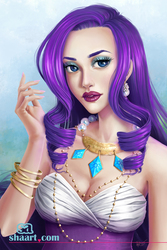Size: 700x1050 | Tagged: safe, artist:sha-arts, artist:silken, rarity, human, g4, bangles, bracelet, breasts, cleavage, clothes, ear piercing, earring, female, humanized, jewelry, lipstick, nail polish, necklace, piercing, solo