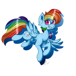 Size: 500x500 | Tagged: safe, artist:ren-kun070, rainbow dash, g4, female, flying, grin, simple background, smiling, solo, transparent background