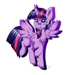 Size: 500x500 | Tagged: safe, artist:ren-kun070, twilight sparkle, alicorn, pony, g4, female, raised hoof, simple background, smiling, solo, spread wings, transparent background, twilight sparkle (alicorn)