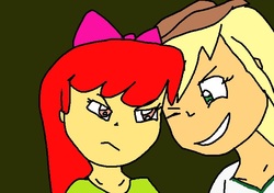 Size: 666x468 | Tagged: safe, artist:my little brony friend, apple bloom, applejack, equestria girls, g4, somepony to watch over me, 1000 hours in ms paint, female, ms paint, scene interpretation