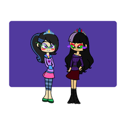 Size: 839x797 | Tagged: safe, artist:obeliskgirljohanny, oc, oc only, human, blank stare, corrupted, glasses, humanized, jewelry, offspring, parent:good king sombra, parent:king sombra, parent:maud pie, parent:oc:seraphim cyanne, parents:canon x oc, parents:maudbra, sombra eyes, tiara