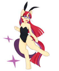 Size: 1000x1200 | Tagged: safe, artist:dieva4130, moondancer, semi-anthro, g4, black leotard, bunny ears, bunny suit, clothes, female, leotard, solo