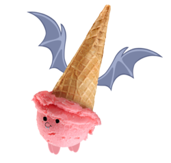 Size: 4000x3800 | Tagged: safe, artist:barbra, oc, oc only, bat wings, cute, cute little fangs, fangs, food, ice cream, ice cream cone, not salmon, simple background, smiling, solo, spread wings, transparent background, wat, what has magic done, wings