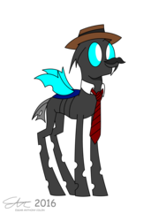 Size: 1920x2560 | Tagged: safe, artist:derpanater, oc, oc only, oc:toothpick, changeling, clothes, cute, digital art, fake moustache, hat, moustache, necktie, paper-thin disguise, smiling