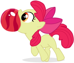 Size: 1132x970 | Tagged: safe, artist:flutterflyraptor, apple bloom, earth pony, pony, g4, the cutie pox, bowling ball, female, mouth hold, simple background, solo, this will end in broken teeth, transparent background, vector