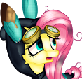 Size: 117x113 | Tagged: safe, artist:symphstudio, fluttershy, pegasus, pony, g4, bunny ears, clothes, costume, dangerous mission outfit, female, goggles, hoodie, mare, open mouth, pixel art, simple background, solo, transparent background