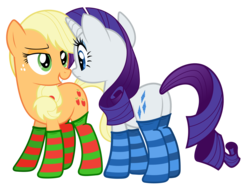Size: 3000x2250 | Tagged: safe, artist:alexiy777, applejack, rarity, earth pony, pony, unicorn, g4, .svg available, clothes, female, high res, lesbian, lidded eyes, mare, ship:rarijack, shipping, simple background, socks, striped socks, transparent background, vector