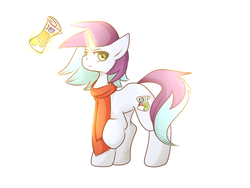 Size: 1280x960 | Tagged: safe, artist:s-day, oc, oc only, glowing horn, horn, levitation, magic, newspaper, request, solo, telekinesis