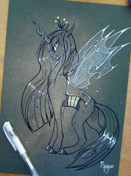 Size: 1280x1707 | Tagged: safe, artist:casynuf, queen chrysalis, changeling, changeling queen, g4, female, photo, solo, traditional art