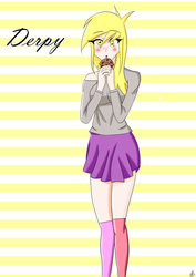 Size: 1024x1448 | Tagged: safe, artist:achaoticdotstar, derpy hooves, equestria girls, g4, anime, bad anatomy, cupcake, female, food, generic, humanized, shiny, shy, solo