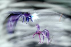 Size: 1024x683 | Tagged: safe, artist:eezie-ponie12, princess luna, snowfall frost, spirit of hearth's warming yet to come, starlight glimmer, a hearth's warming tail, g4, scene interpretation
