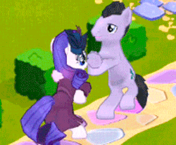 Size: 300x248 | Tagged: safe, gameloft, screencap, lucky clover, rarity, earth pony, pony, unicorn, g4, animated, game, gameloft shenanigans, gangnam style, the club can't even handle me right now