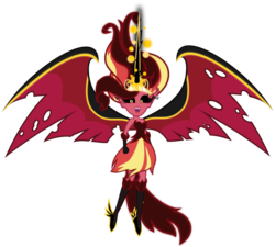 Size: 5558x5009 | Tagged: safe, artist:orin331, sunset shimmer, equestria girls, g4, absurd resolution, clothes, dark magic, evil, female, fiery shimmer, floating, glowing eyes, magic, mane of fire, midnight sparkle, midnight-ified, simple background, sleeveless, solo, sombra eyes, strapless, sunset satan, transparent background