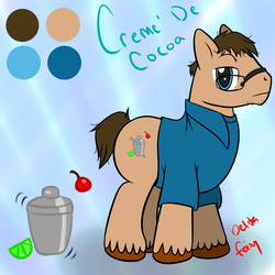 Size: 720x720 | Tagged: safe, artist:deltafairy, oc, oc only, oc:creme' de cocoa, pony, bartender, male, reference sheet, solo, stallion