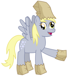 Size: 2528x2800 | Tagged: safe, artist:sketchmcreations, derpy hooves, pegasus, pony, g4, female, high res, inkscape, mare, open mouth, paper bag, paper bag wizard, raised hoof, simple background, solo, transparent background, vector