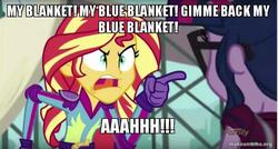 Size: 800x429 | Tagged: safe, edit, edited screencap, screencap, sci-twi, sunset shimmer, twilight sparkle, equestria girls, g4, my little pony equestria girls: friendship games, caption, image macro, meme, pointing, sunset yells at twilight, the producers