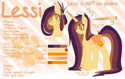 Size: 4743x3000 | Tagged: safe, artist:ruef, oc, oc only, oc:lessi, fake horn, reference sheet