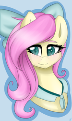 Size: 1024x1707 | Tagged: safe, artist:neonblaze909, fluttershy, g4, blushing, bust, colored pupils, cute, female, hair bow, shyabetes, solo