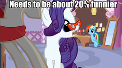 Size: 961x537 | Tagged: safe, edit, edited screencap, screencap, rainbow dash, rarity, g4, suited for success, caption, image macro, looney tunes, looney tunes: back in action, meme