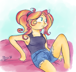 Size: 700x664 | Tagged: safe, artist:perrydotto, sunset shimmer, equestria girls, g4, clothes, female, shorts, solo, tank top