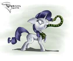 Size: 1800x1500 | Tagged: safe, artist:ferasor, rarity, pony, snake, g4, clothes, female, scarf, snek scarf, solo