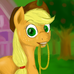 Size: 1984x1984 | Tagged: safe, artist:zzzyyxas, applejack, g4, female, mouth hold, rope, solo