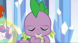 Size: 2511x1399 | Tagged: safe, screencap, spike, g4, the times they are a changeling, crying