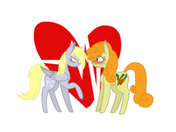 Size: 906x676 | Tagged: safe, artist:spitfirekat, carrot top, derpy hooves, golden harvest, pegasus, pony, g4, duo, female, heart, lesbian, mare, ship:derpytop, shipping