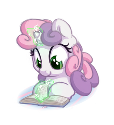 Size: 1100x1200 | Tagged: safe, artist:bobdude0, sweetie belle, pony, unicorn, g4, book, cute, diasweetes, female, filly, magic, smiling, solo, studying, sweetie belle's magic brings a great big smile