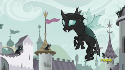 Size: 500x281 | Tagged: safe, screencap, thorax, changeling, g4, the times they are a changeling, animated, discovery family logo, explosion, magic, sad, the canterlot invasion