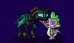 Size: 802x467 | Tagged: safe, artist:mojo1985, spike, thorax, changeling, dragon, g4, the times they are a changeling
