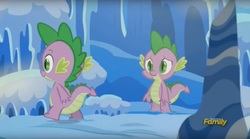 Size: 1670x928 | Tagged: safe, screencap, spike, thorax, dragon, g4, the times they are a changeling, butt, male, snow