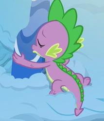 Size: 848x992 | Tagged: safe, screencap, spike, g4, the times they are a changeling, kissing, male, rock, snow, solo, stalagmite