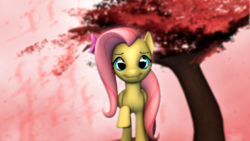 Size: 2500x1406 | Tagged: safe, artist:yellencandy, fluttershy, g4, 3d, cherry blossoms, cute, female, looking at you, raised hoof, shyabetes, solo, source filmmaker