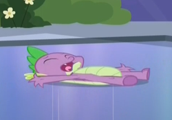 Size: 477x334 | Tagged: safe, screencap, spike, g4, the times they are a changeling, flat, lying down, male, on back, solo