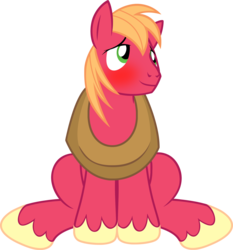 Size: 1953x2099 | Tagged: safe, artist:badumsquish, derpibooru exclusive, big macintosh, earth pony, pony, g4, bashful, blushing, cute, looking away, macabetes, male, simple background, sitting, smiling, solo, stallion, transparent background, vector