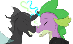 Size: 5000x3000 | Tagged: safe, artist:php37, spike, thorax, changeling, dragon, g4, the times they are a changeling, gay, male, nuzzling, older, older spike, ship:thoraxspike, shipping, spikeling