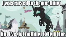 Size: 500x281 | Tagged: safe, edit, edited screencap, screencap, thorax, changeling, a canterlot wedding, g4, the times they are a changeling, animated, canterlot, caption, finn (star wars), flashback, floating, image macro, invasion, meme, movie quote, star wars, star wars: the force awakens